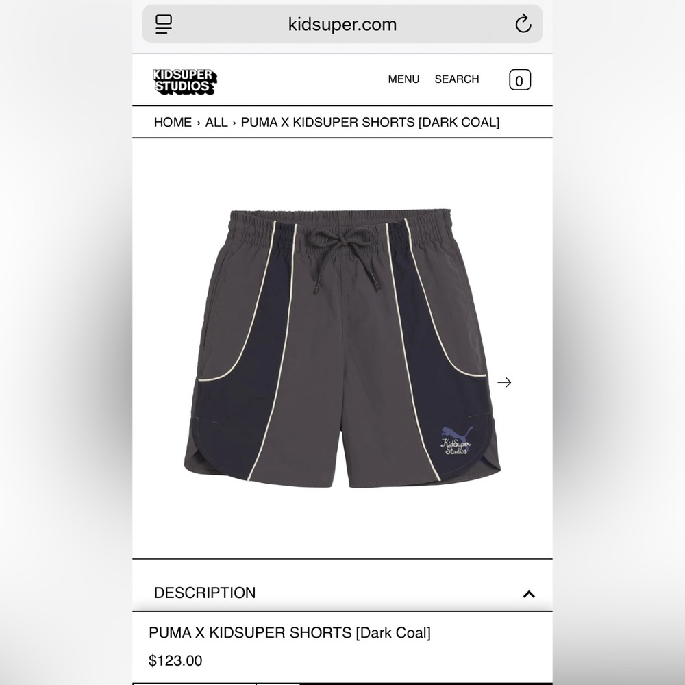 Kidsuper x PUMA shorts in dark coal